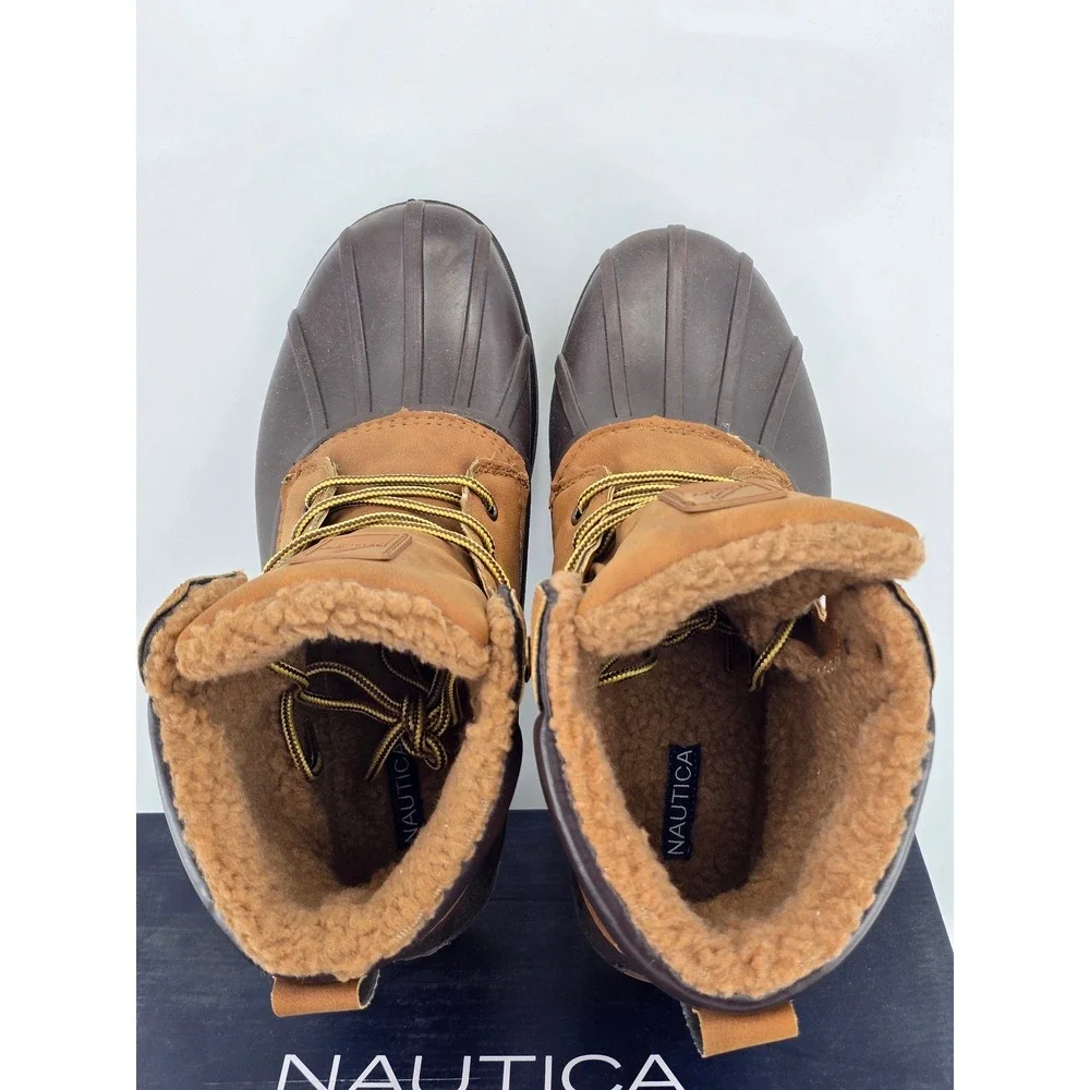 Nautica Dazo 2 Duck Boots Mens 10 Tan Brown Thinsulate Insulated Laced-Excellent
